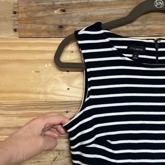 Talbots size Small Black and White Sleeveless Midi A-line Stretchy Soft Sundress - Picture 5 of 8